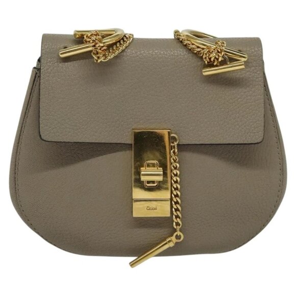 Chloe Chain Drew Shoulder Bag Leather Gray Gold Auth - Picture 2 of 16